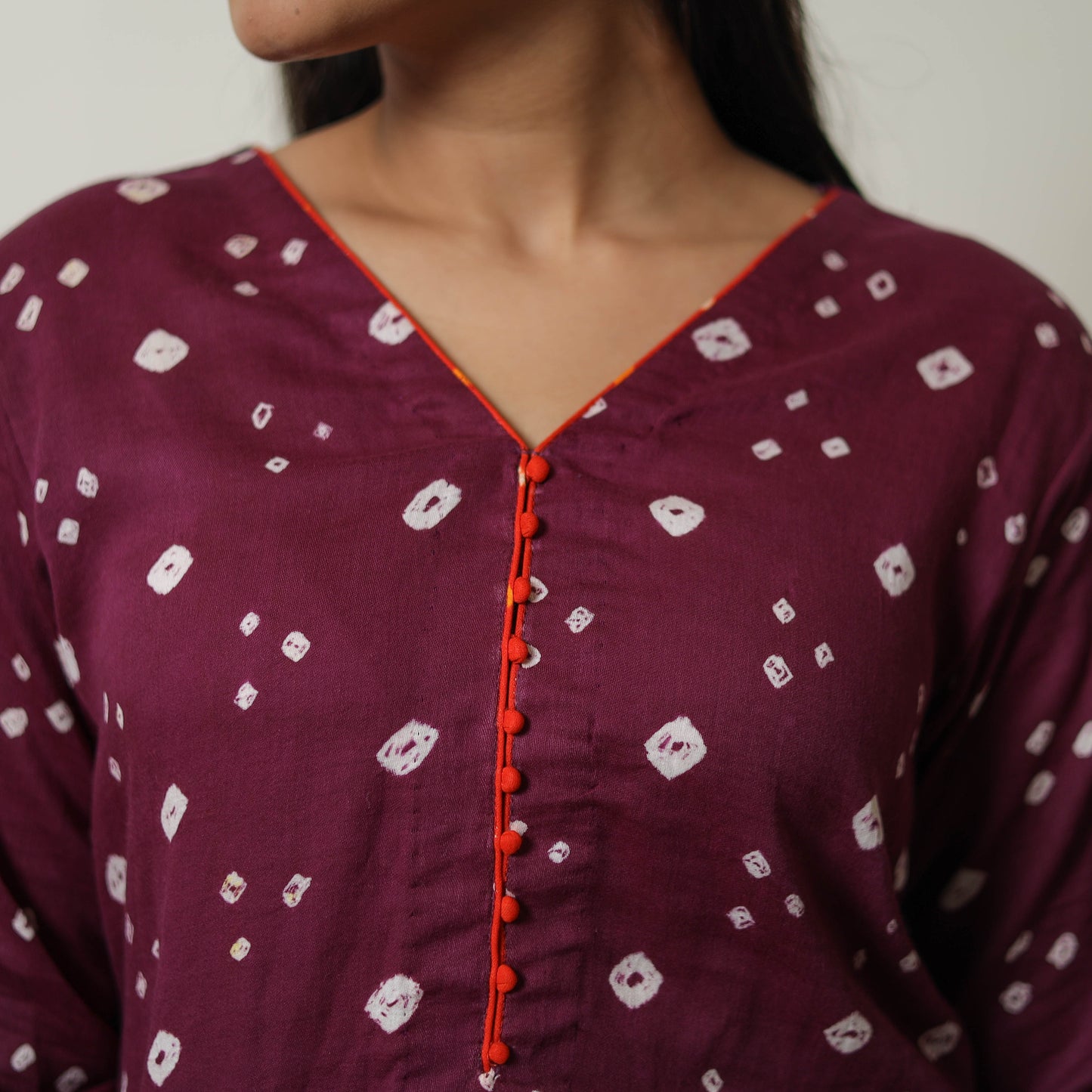 Buy Dark Purple Tie & dye Cotton Straight Bandhani Kurta