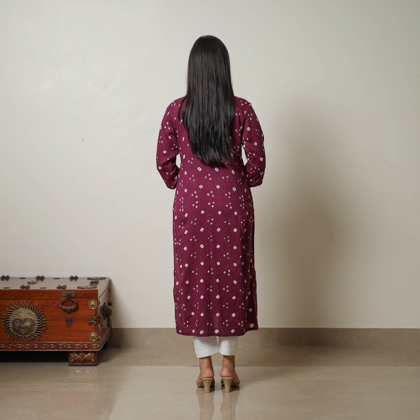 Buy Dark Purple Tie & dye Cotton Straight Bandhani Kurta