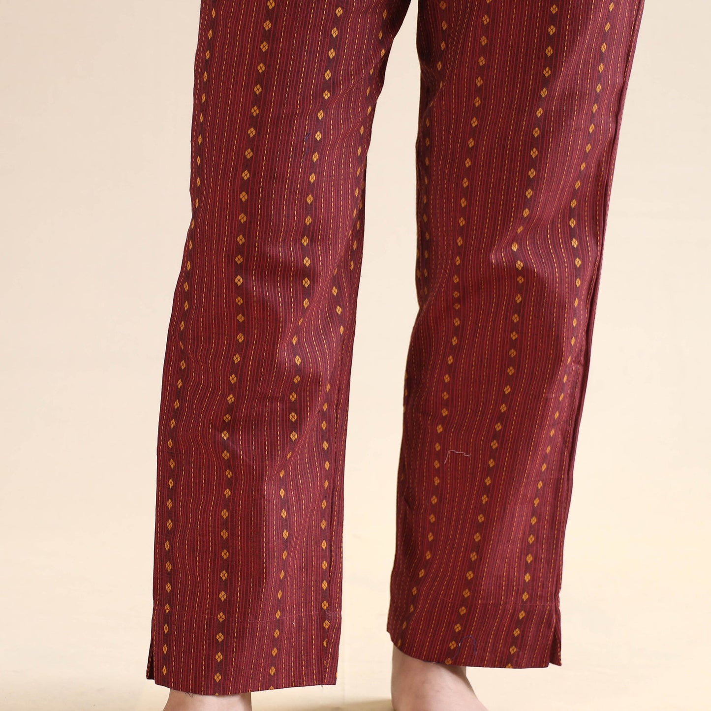 Dark red jacquard cotton kaftan & pyjama night suit set