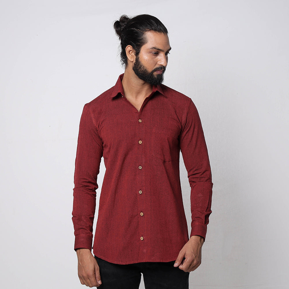 Dark red - jhiri handloom cotton men full sleeve shirt