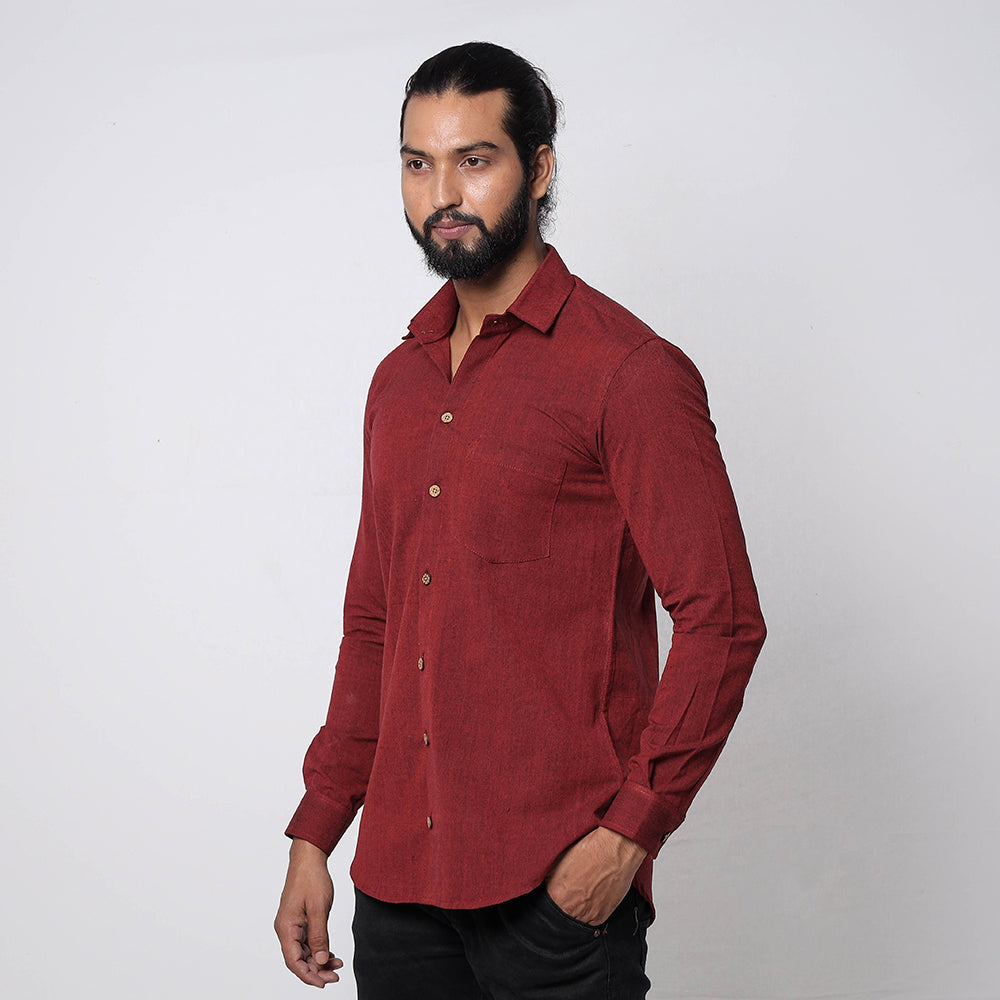 Dark red - jhiri handloom cotton men full sleeve shirt
