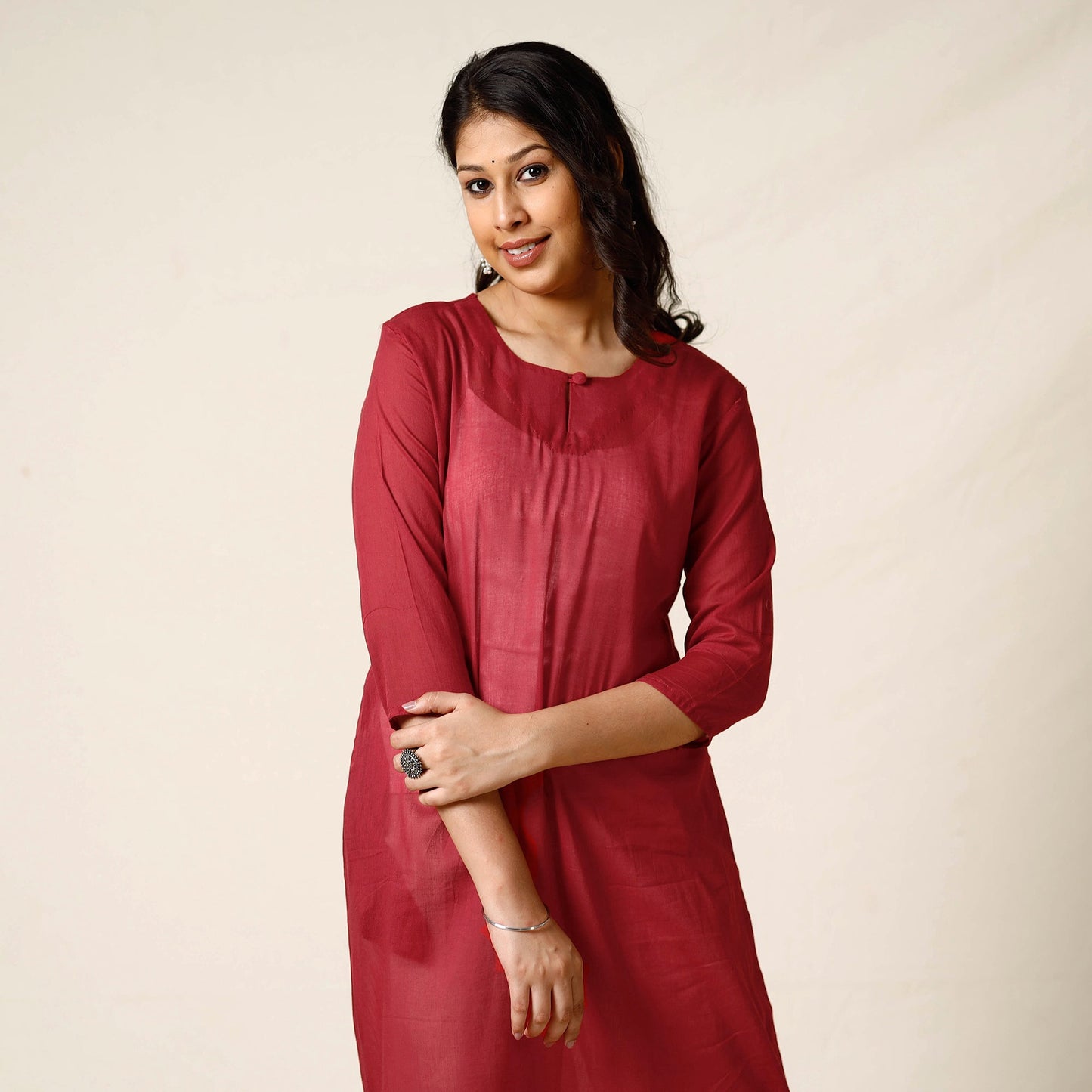 Mulmalai Cotton Plain Dyed Long Kurta 30