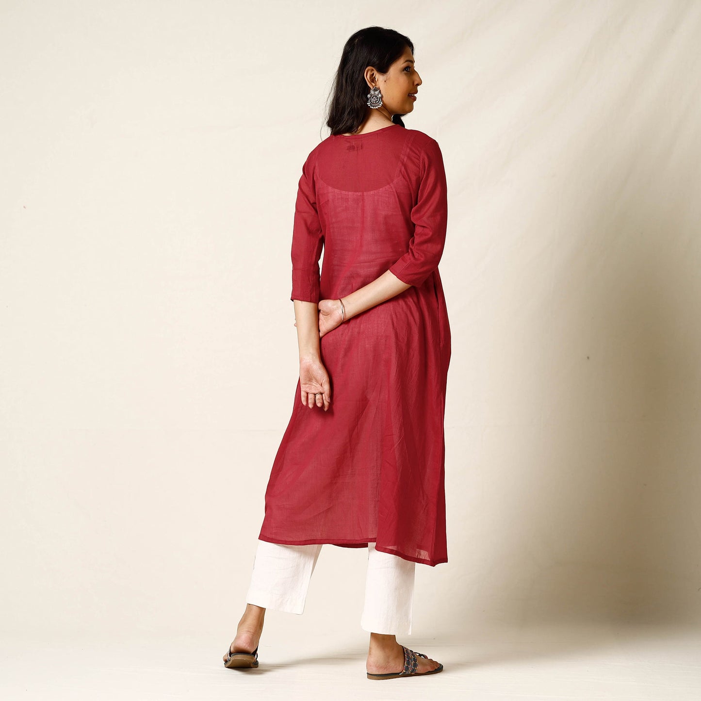 Mulmalai Cotton Plain Dyed Long Kurta 30