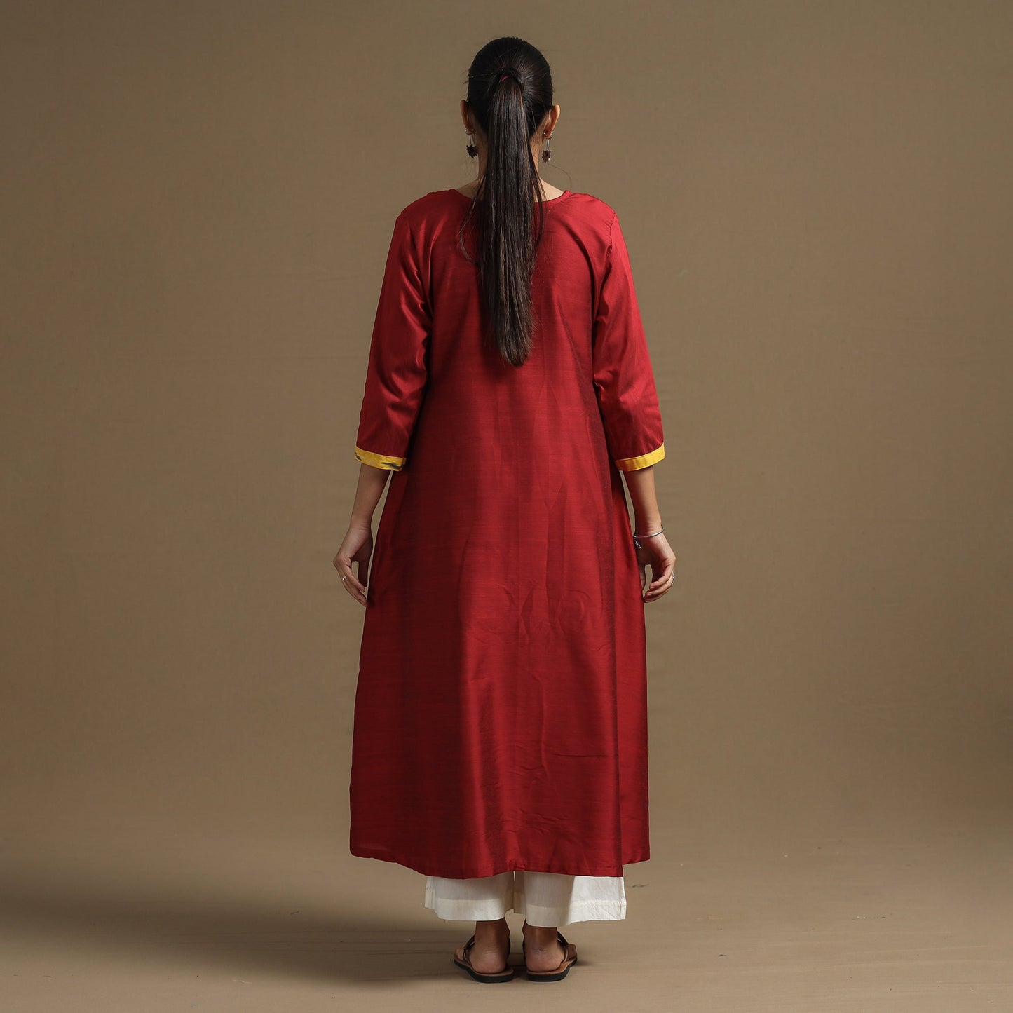 Buy Plain Slub Silk Kurta with Ikat Patchwork Online at iTokri.com