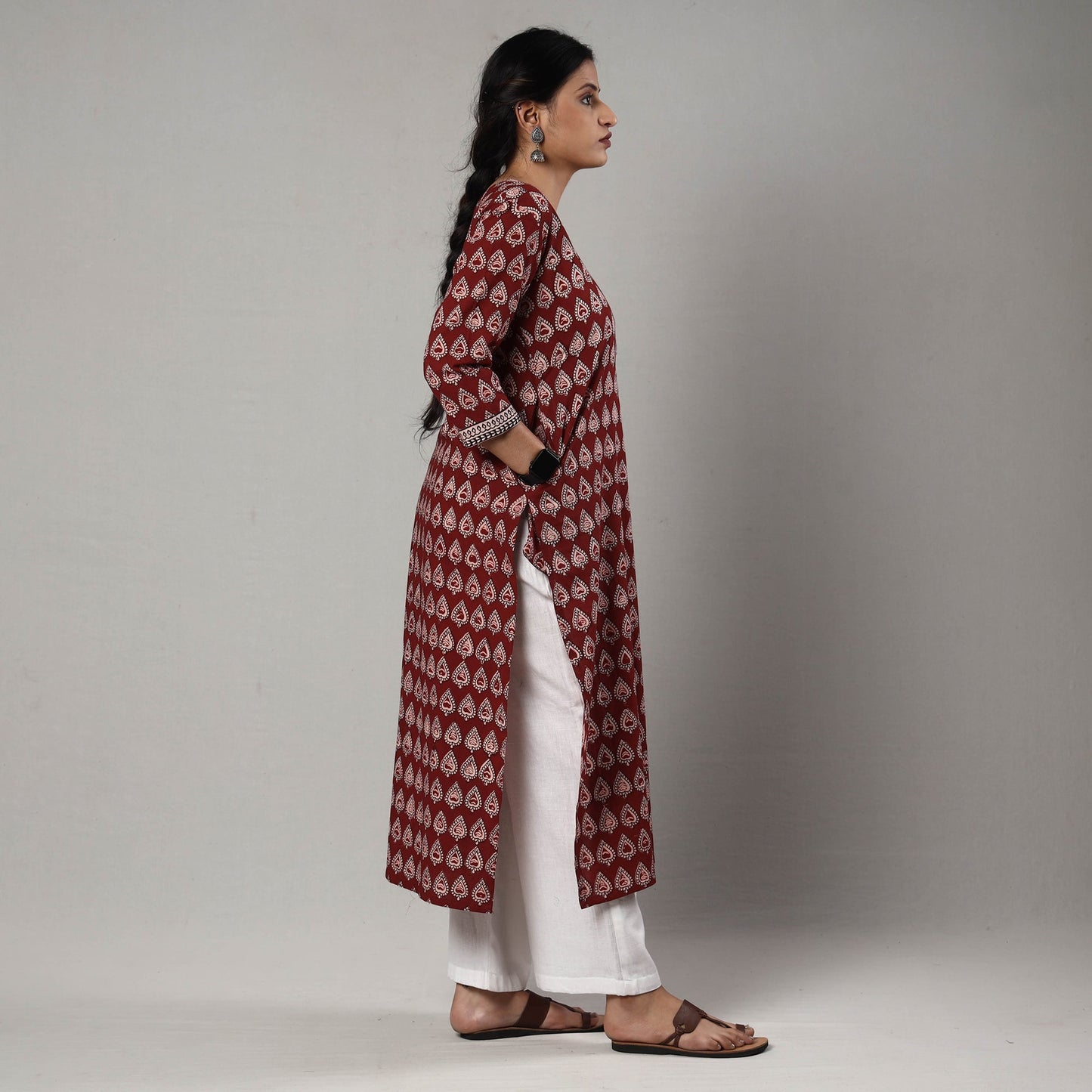Buy Block Print Cotton Straight Bagh Kurta For Women