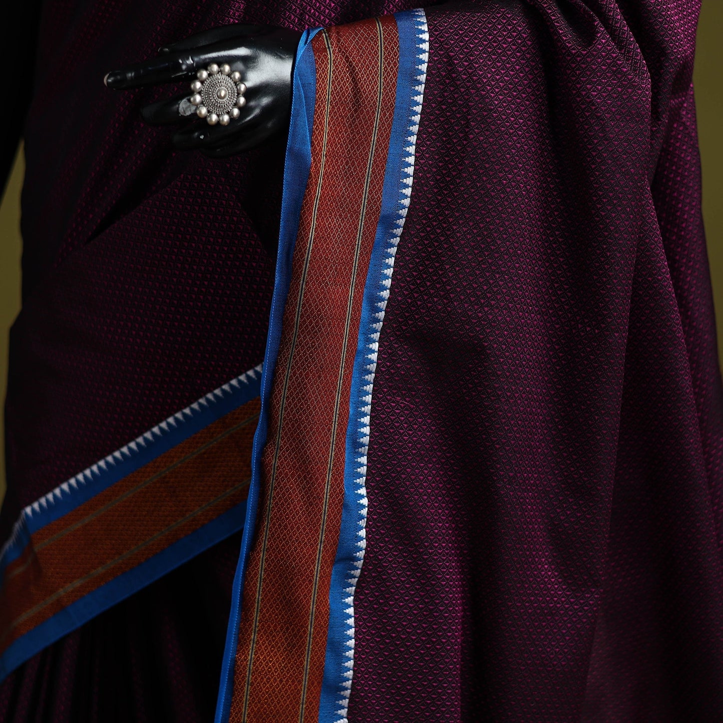 Silk cotton khun saree with ilkal pallu chikki paras border