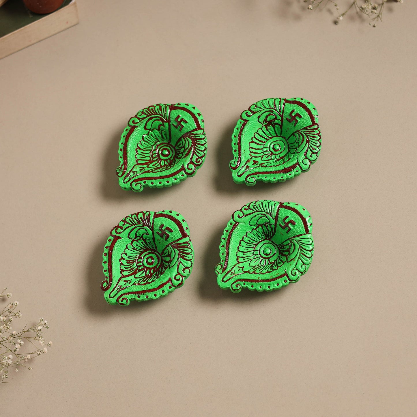 Decorative handpainted clay diya (set of 4) 14 - handcrafted
