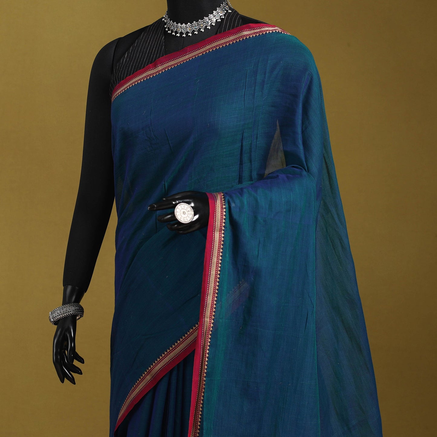 Dharwad cotton saree with border 17 - handcrafted