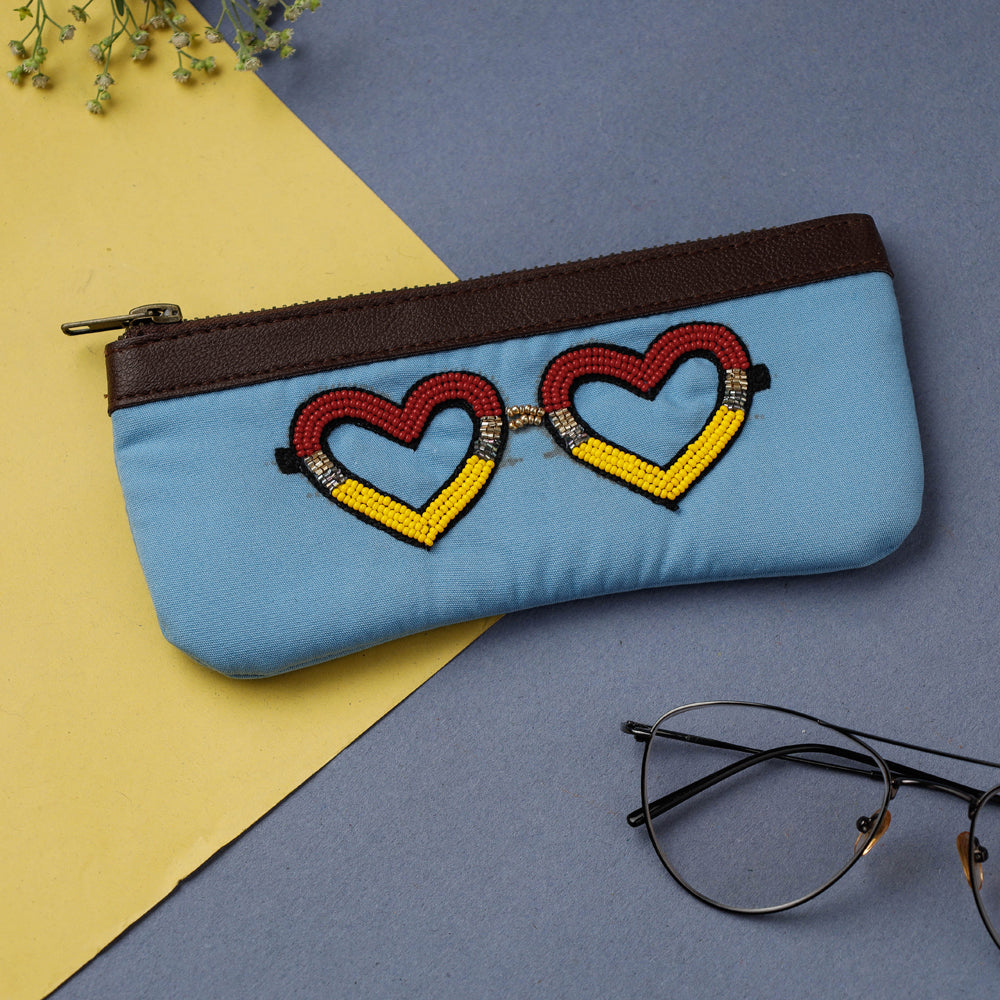 Girlboss - Blue Handcrafted Beadwork Cotton Spectacle Case Onine