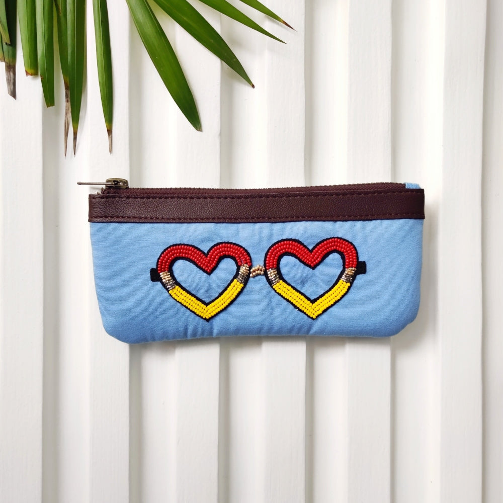 Girlboss - Blue Handcrafted Beadwork Cotton Spectacle Case Onine