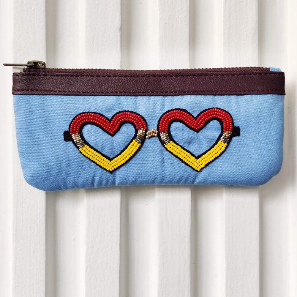 Girlboss - Blue Handcrafted Beadwork Cotton Spectacle Case Onine