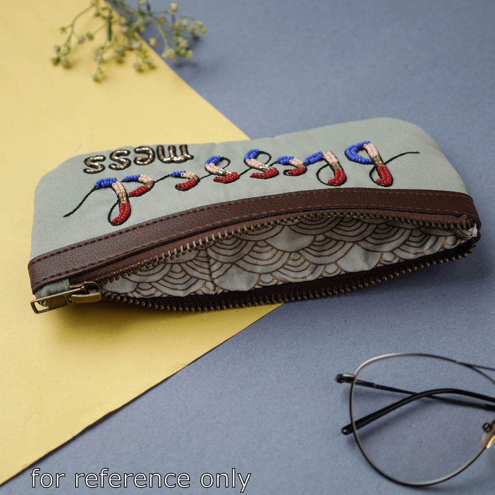 Girlboss - Blue Handcrafted Beadwork Cotton Spectacle Case Onine