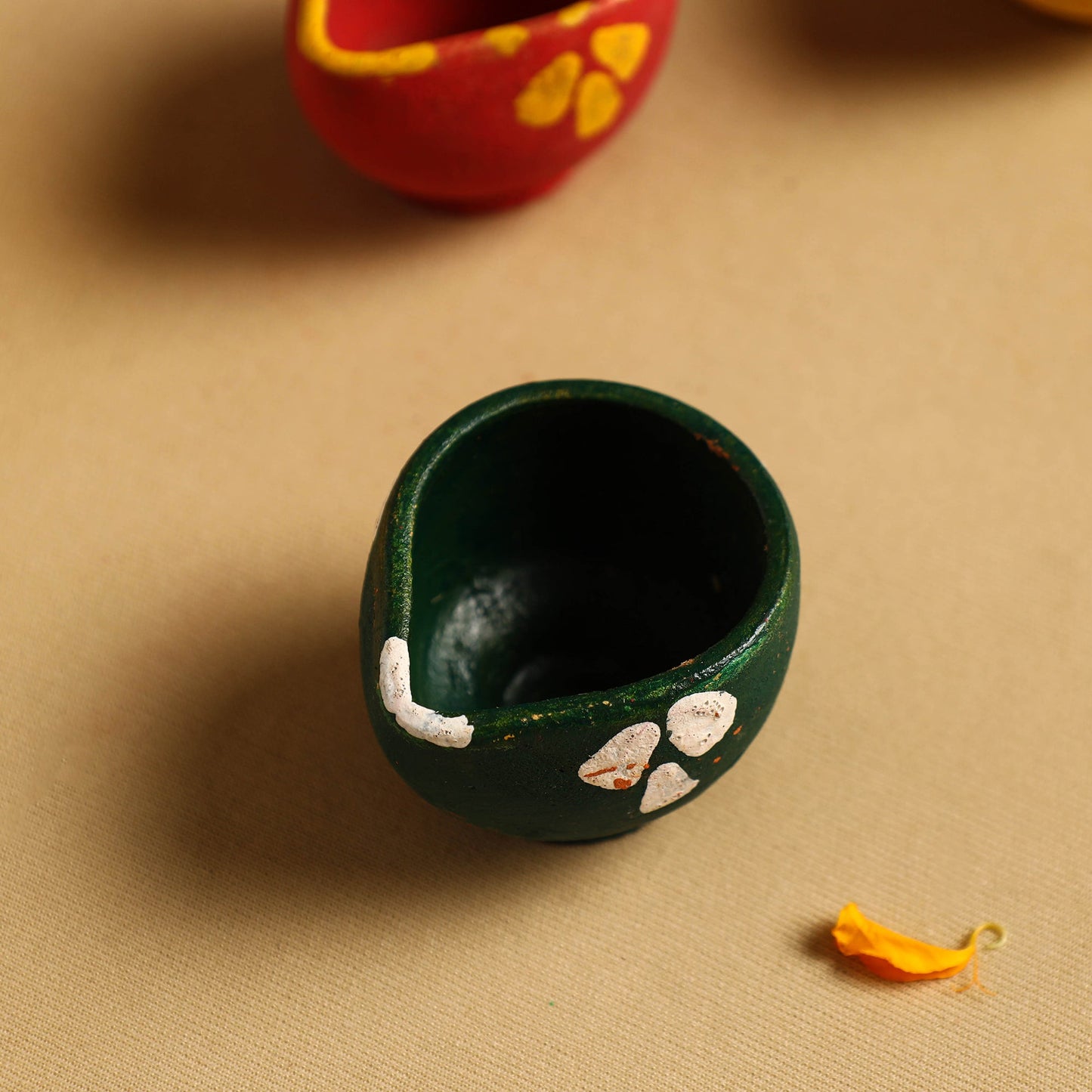 Diwali Decor Handpainted Clay Diya (Set Of 5)