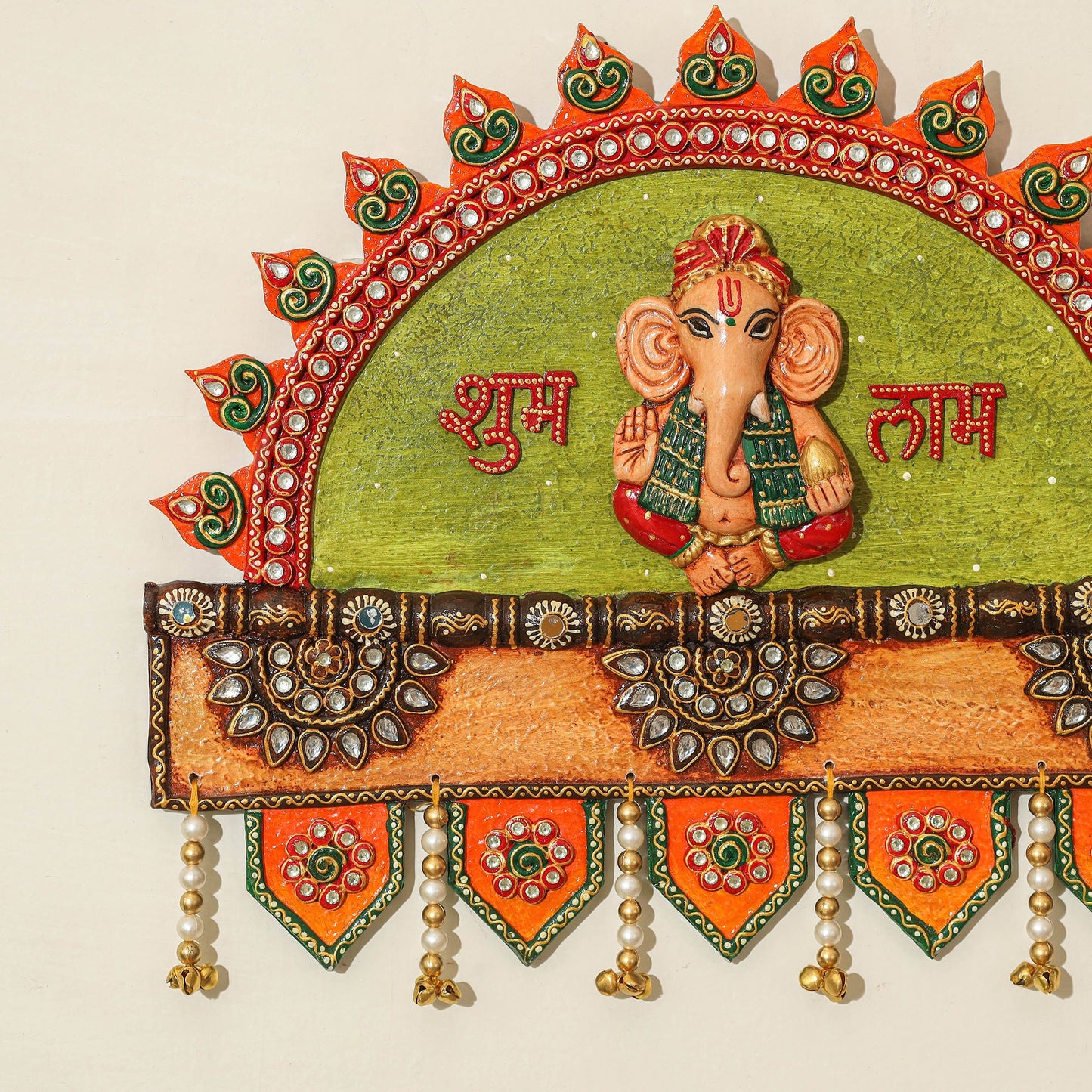 Diwali decor handpainted wooden ganesh wall hanging 02