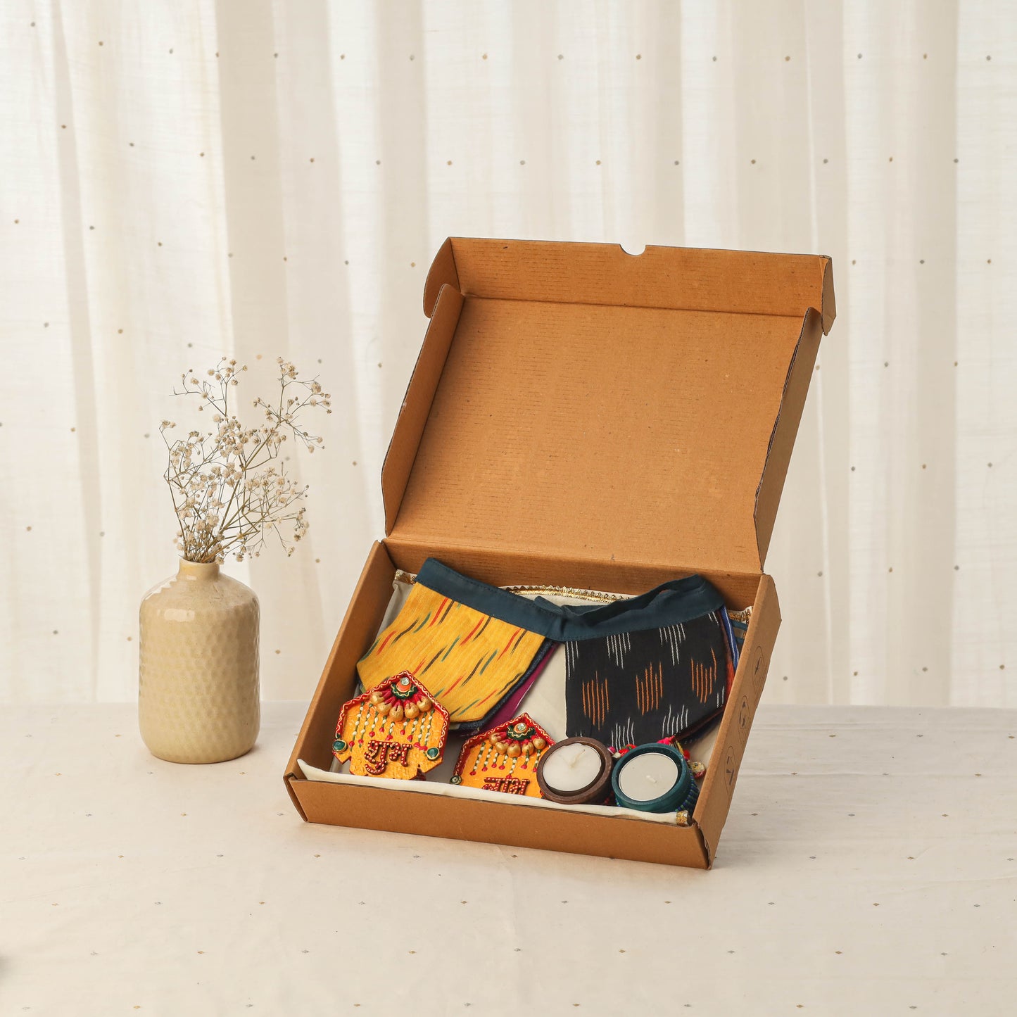 Diwali gift hamper - festive fabric toran with shubh laabh