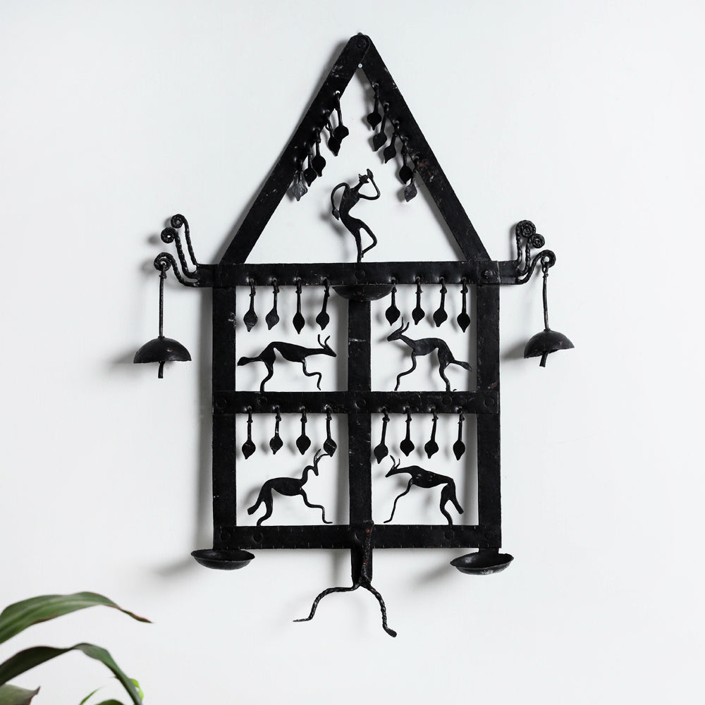 Elephant - Bastar Tribal Wrought Iron Wall Diya / Candle Stand Online in India