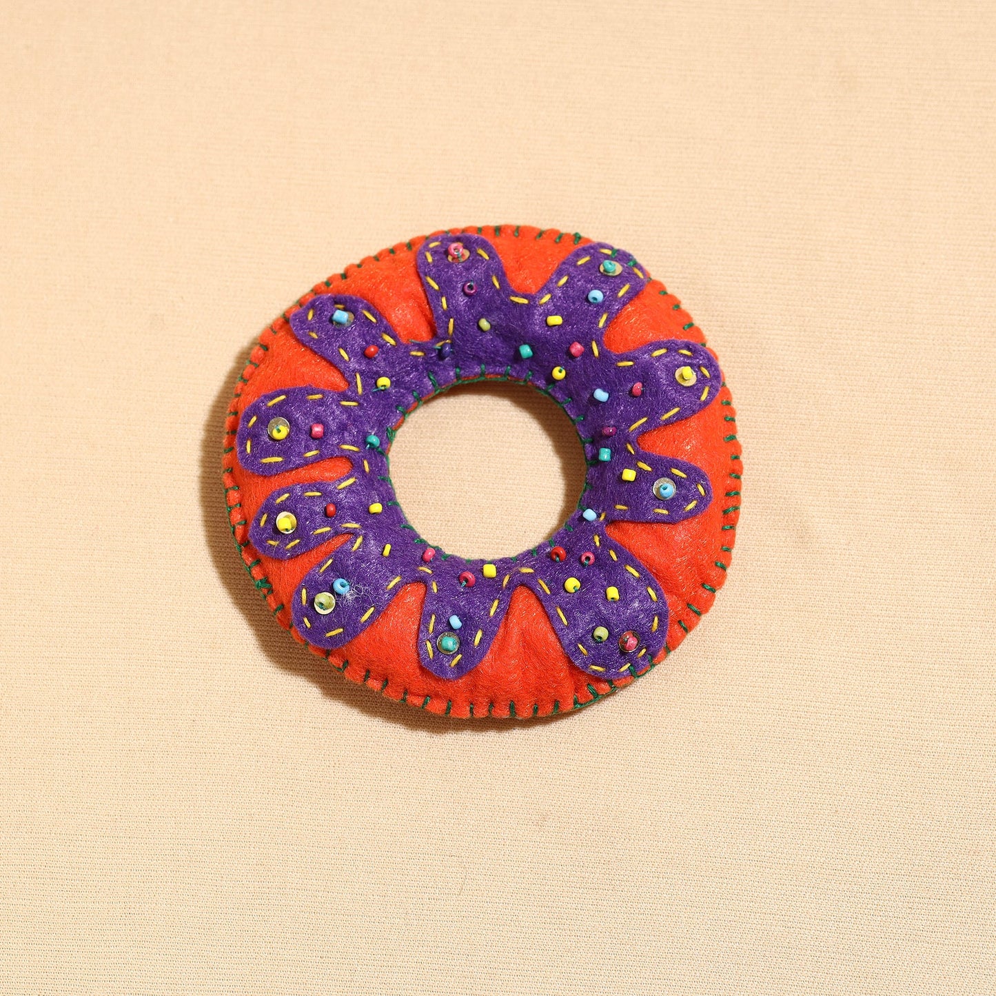 Donut - Handcrafted Embroidered Felt & Beadwork Paperweight