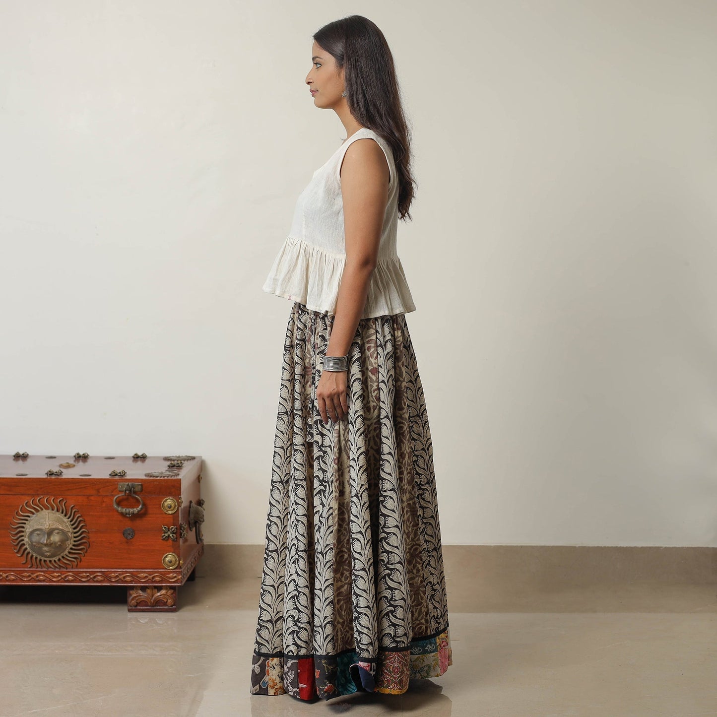 Bagru Block Printed 24 Kali Patchwork Cotton Long Skirt 13