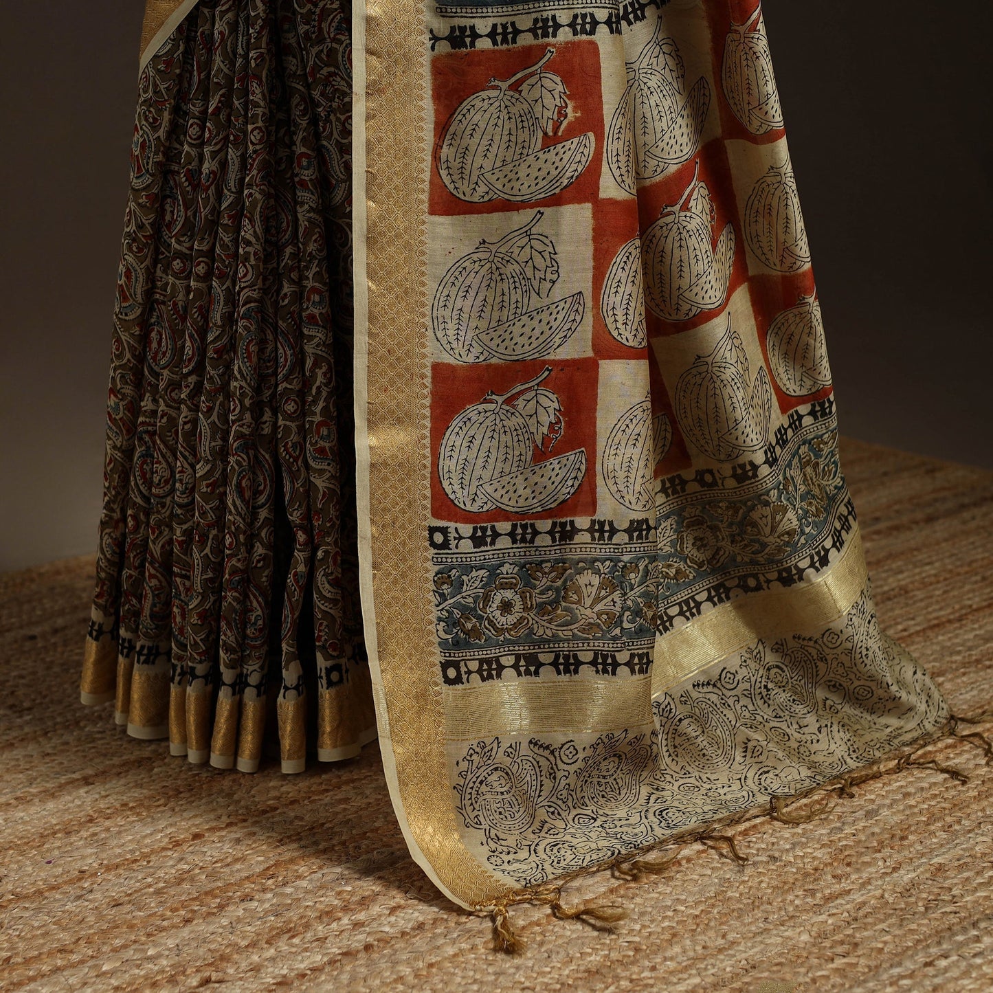 Multicolor - natural dyed pedana chanderi silk kalamkari