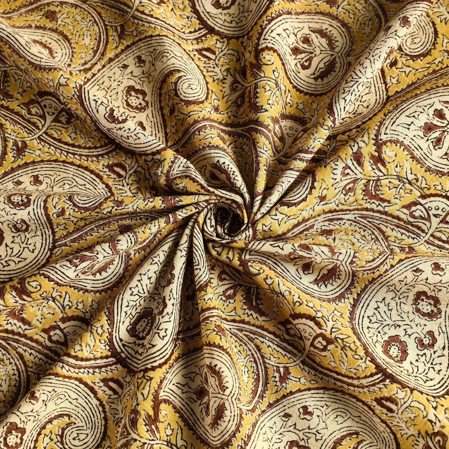 Yellow Original Pedana Kalamkari Block Printed Cotton Table Cover