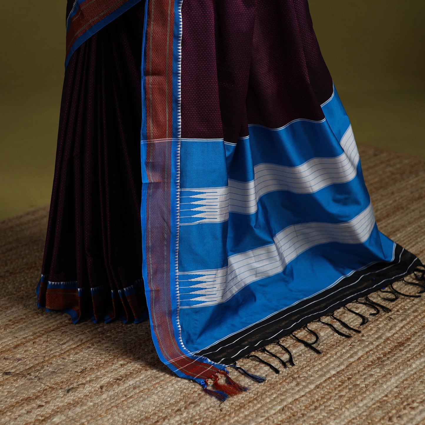 Silk cotton khun saree with ilkal pallu chikki paras border