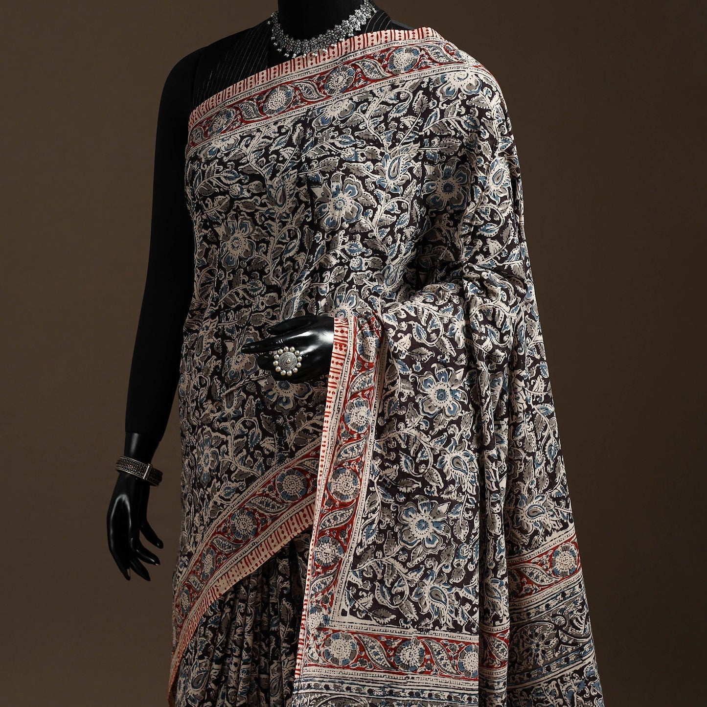 Black - natural dyed pedana cotton kalamkari saree 22