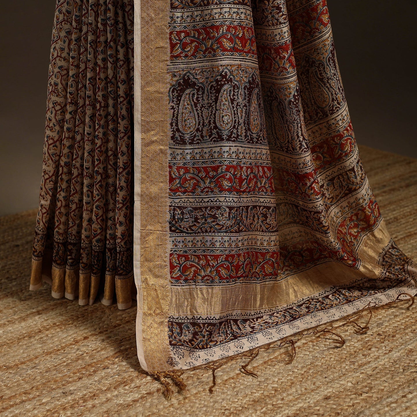 Brown - natural dyed pedana chanderi silk kalamkari saree