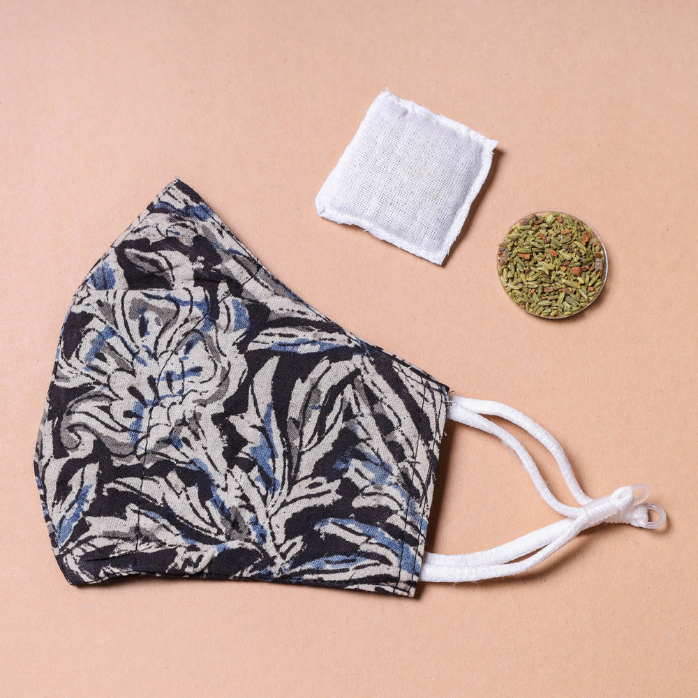 Herb Pocket kalamkari Block Printed Cotton 3 Layer Snug Fit Face Cover