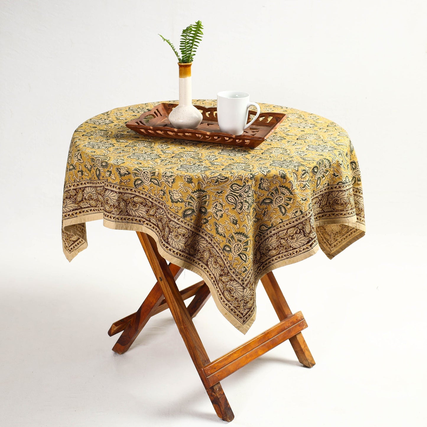 Buy Yellow Original Pedana Kalamkari Block Printed Cotton Table Cover