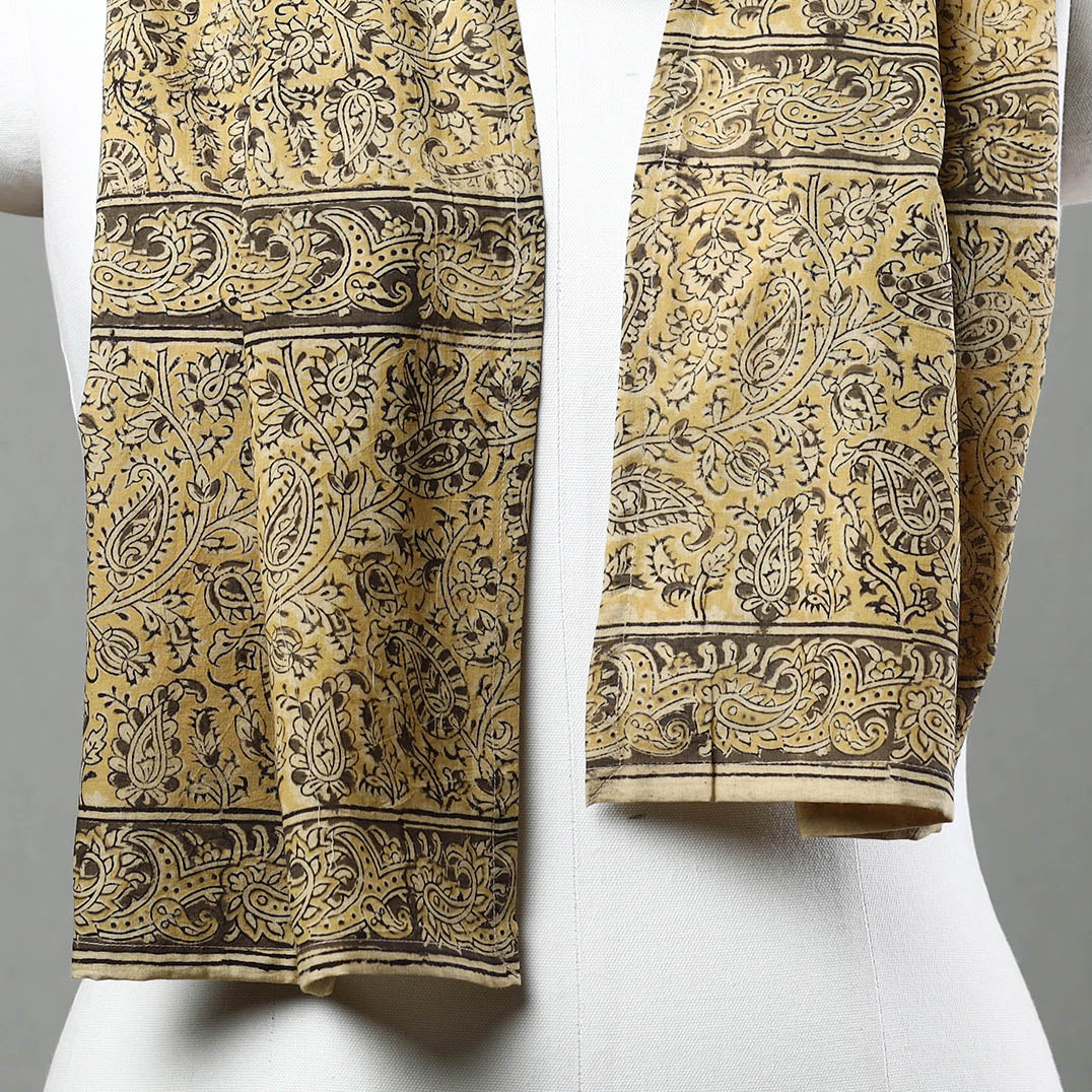 Yellow Pedana Kalamkari Block Printed Natural Dyed Cotton Stole