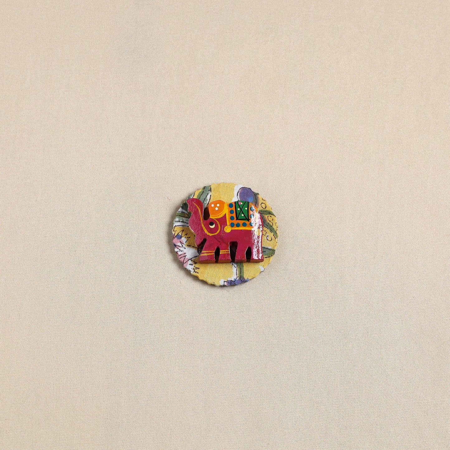 Elephant - Handmade Fabart Wooden Magnet