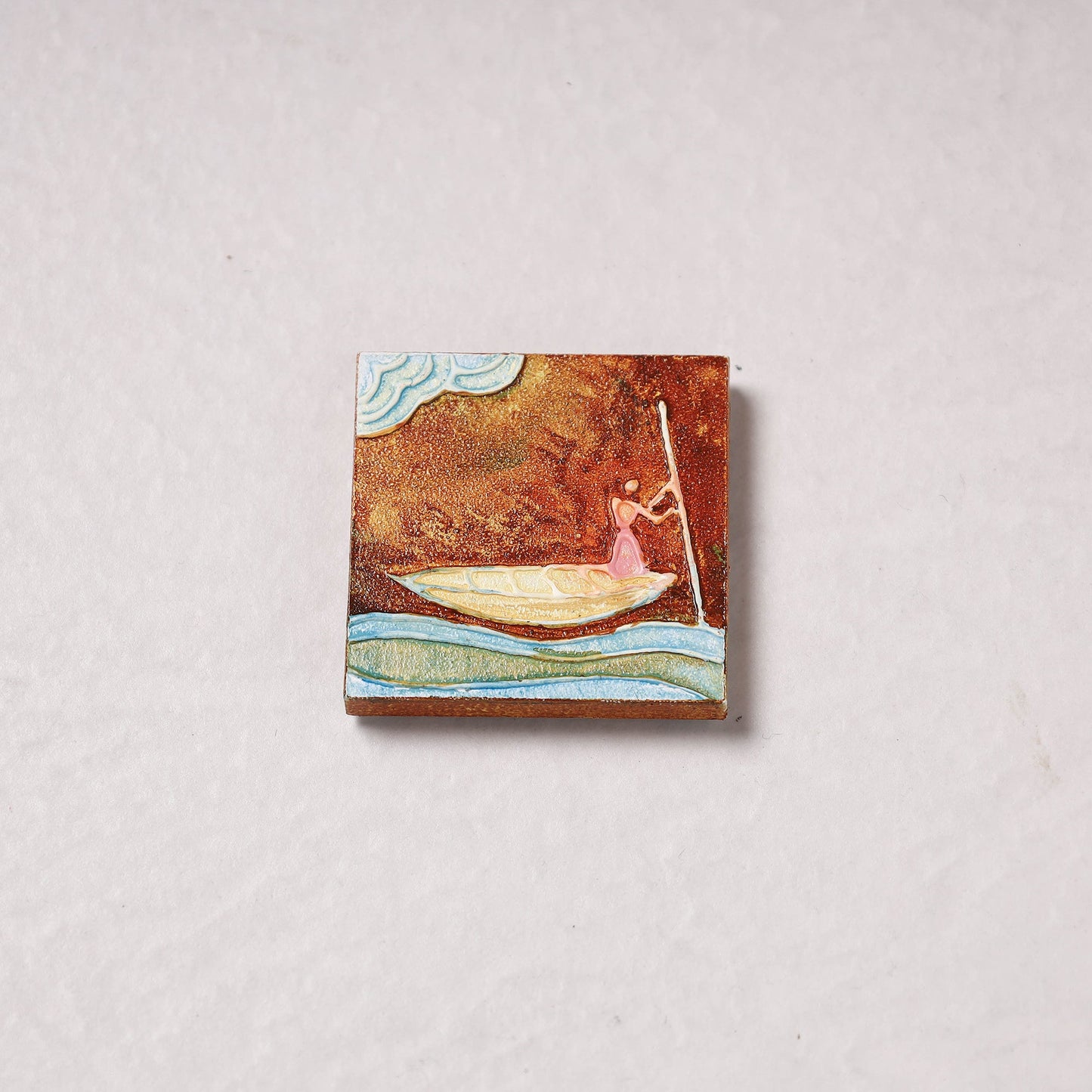 Embossed Stone Work Handpainted Wooden Fridge Magnet