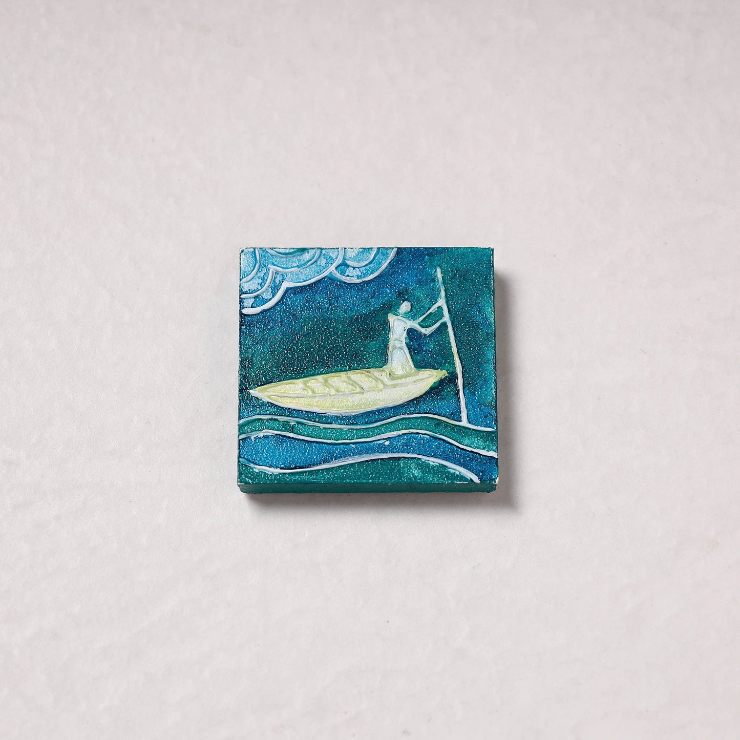 Embossed Stone Work Handpainted Wooden Fridge Magnet