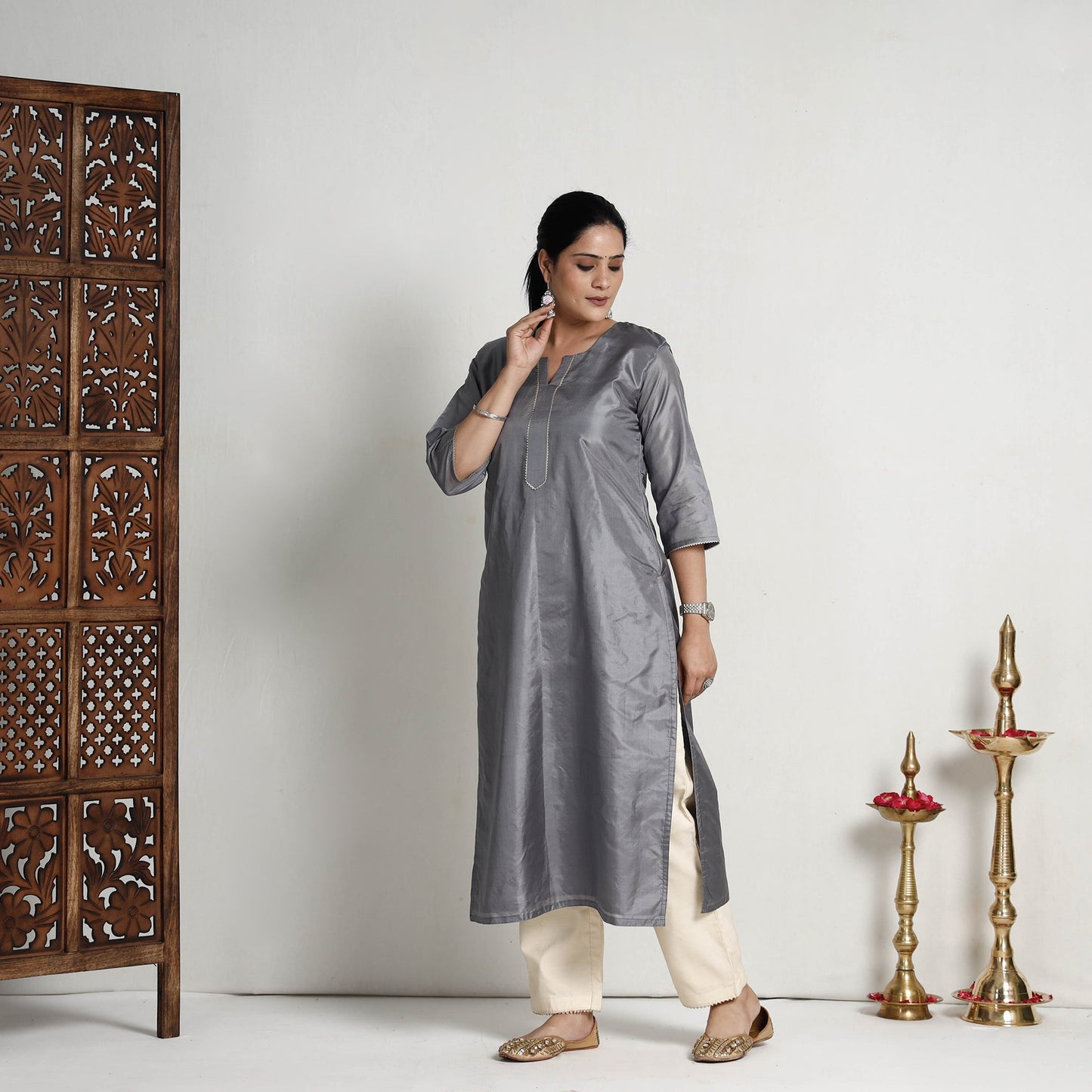 Buy Ethnic Plain Pure Silk Kurta Online at iTokri.com