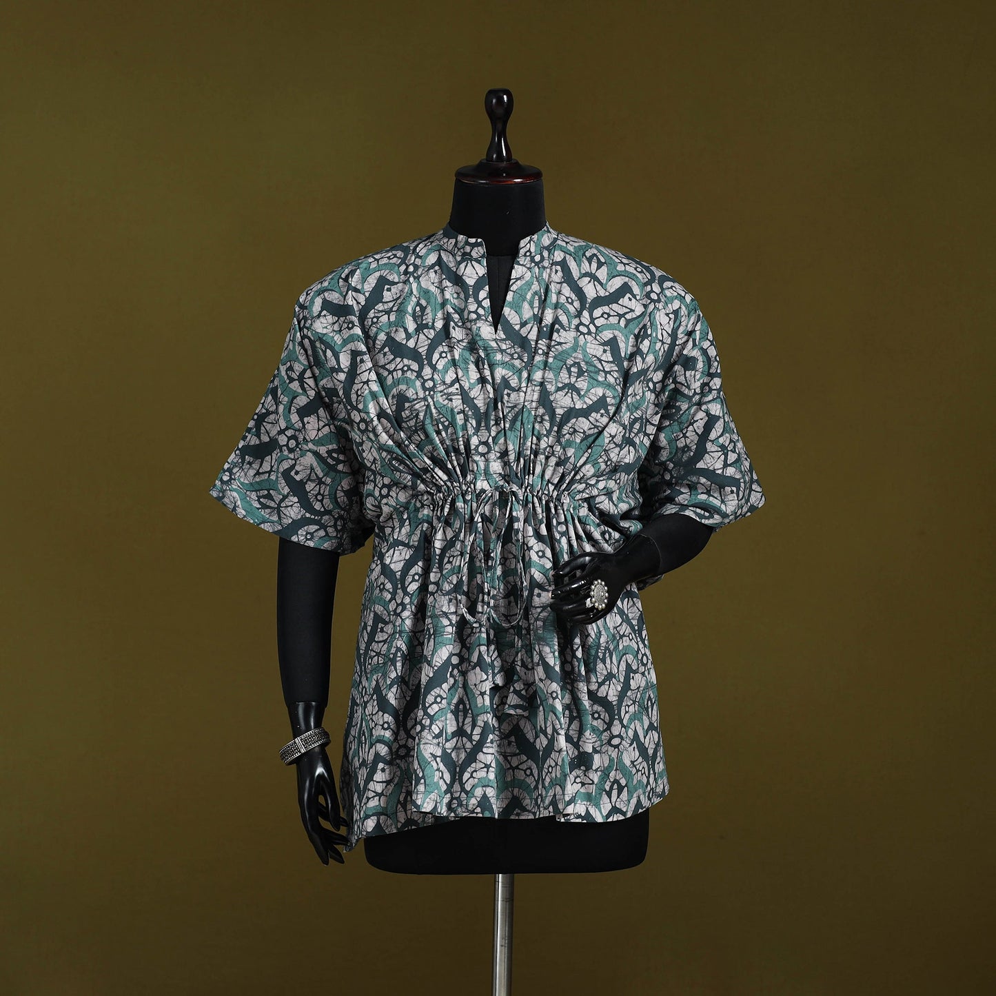 Hand batik cotton short kaftan 40 - handcrafted