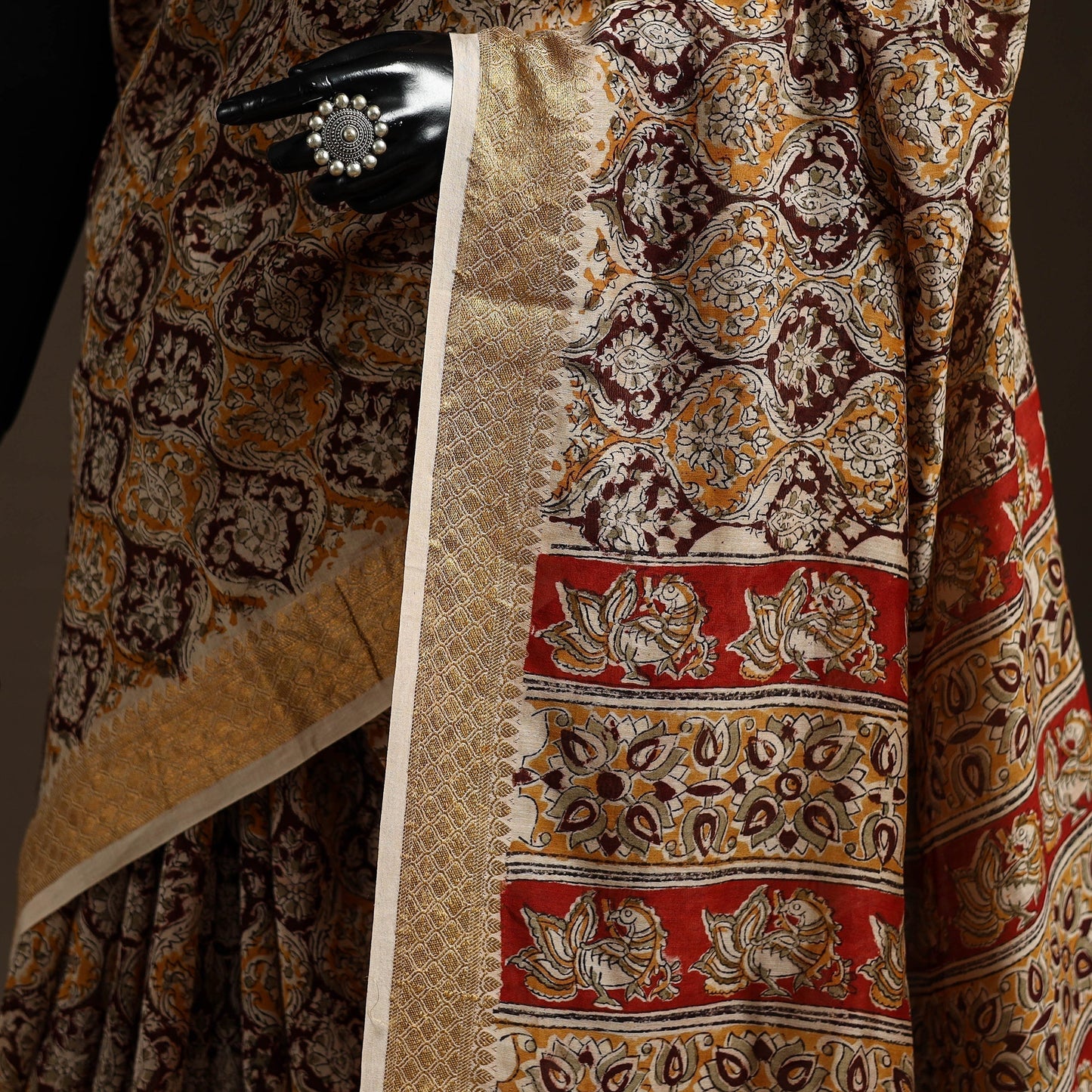 Brown - natural dyed pedana chanderi silk kalamkari saree