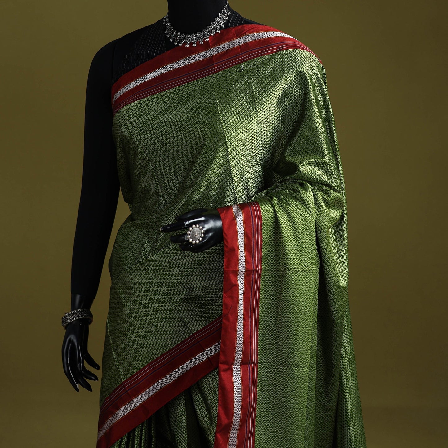 Silk cotton khun saree with ilkal pallu chikki paras border