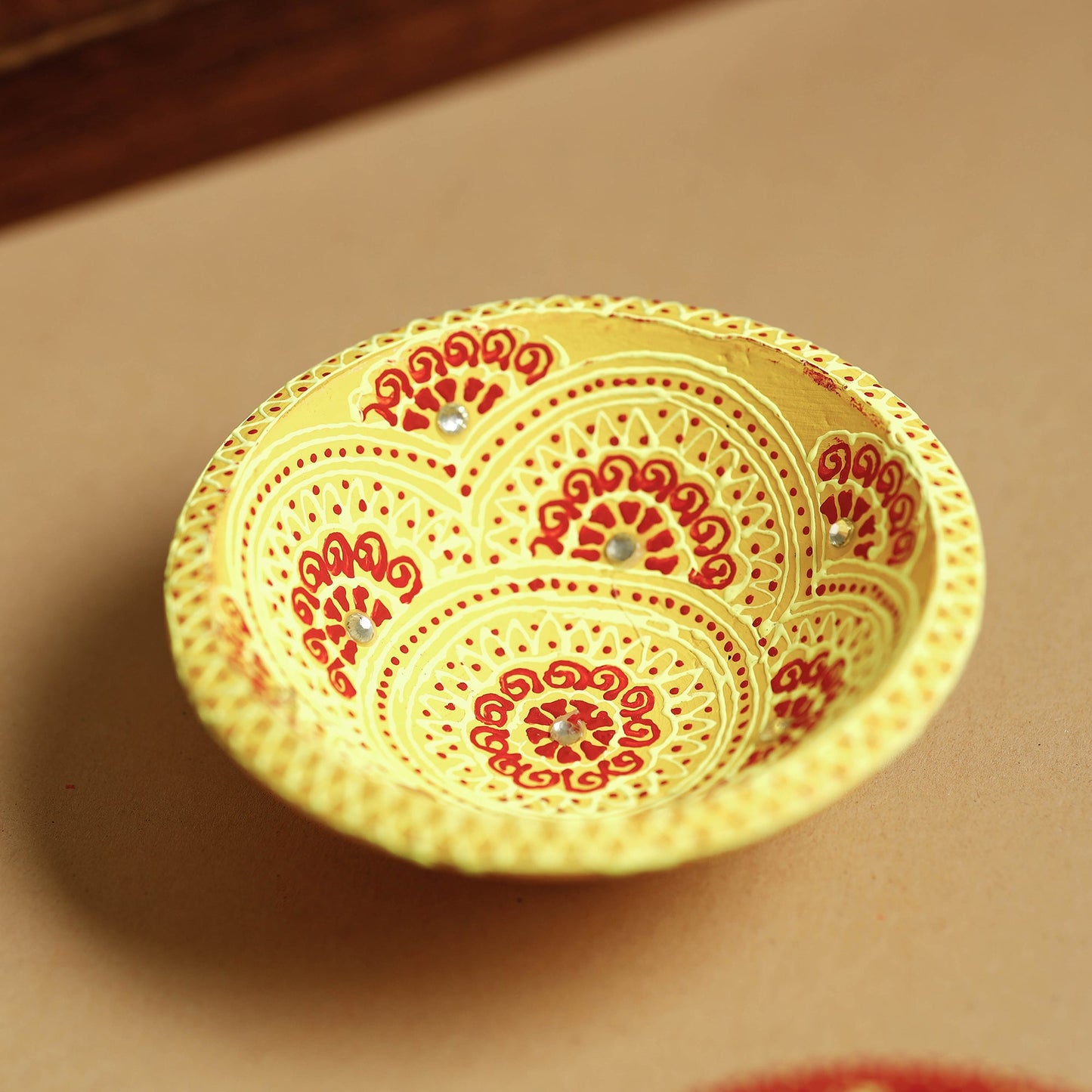 Festive Decor Handpainted Beadwork Clay Diyas (Set of 2)