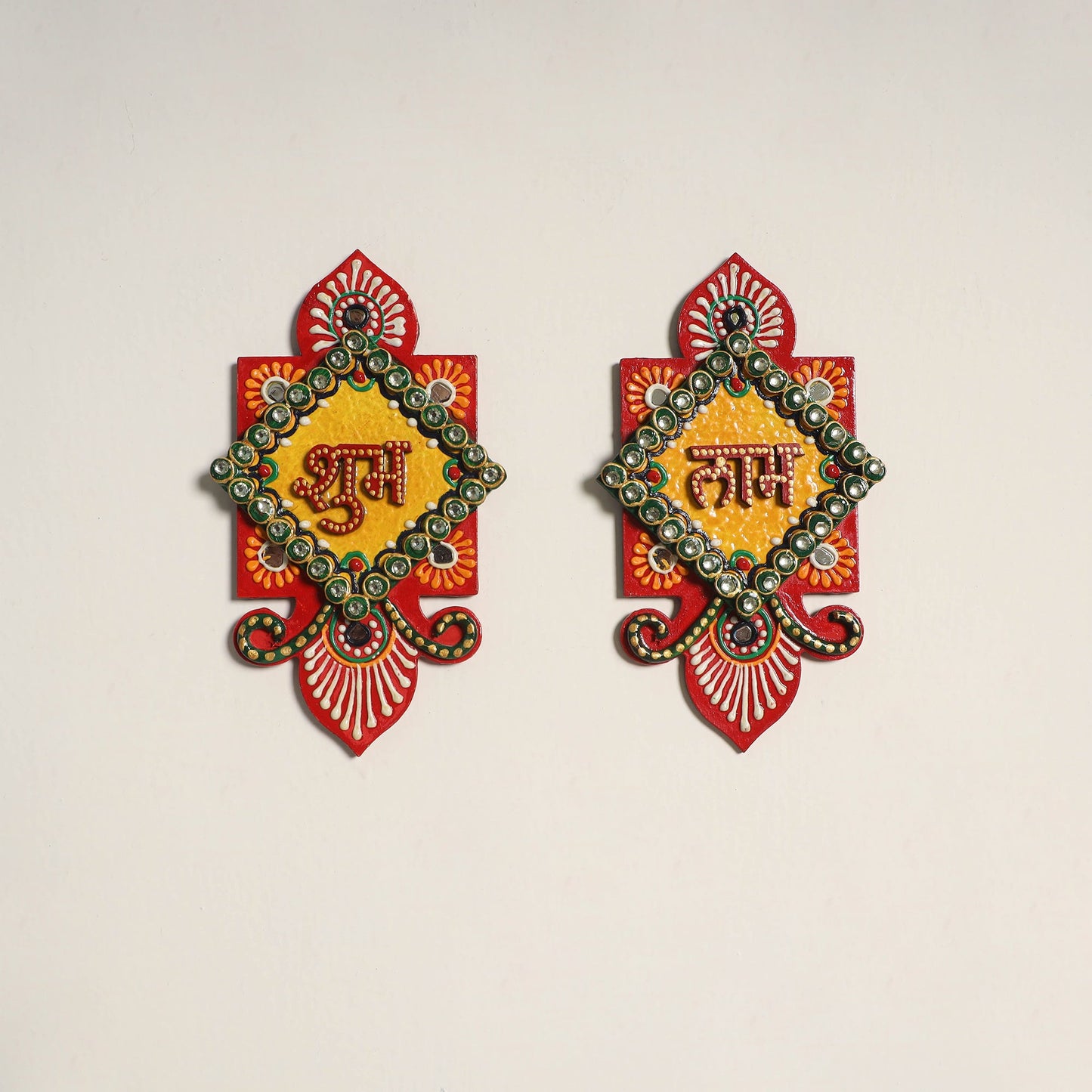 Festive handpainted wooden subh labh 02 - handcrafted