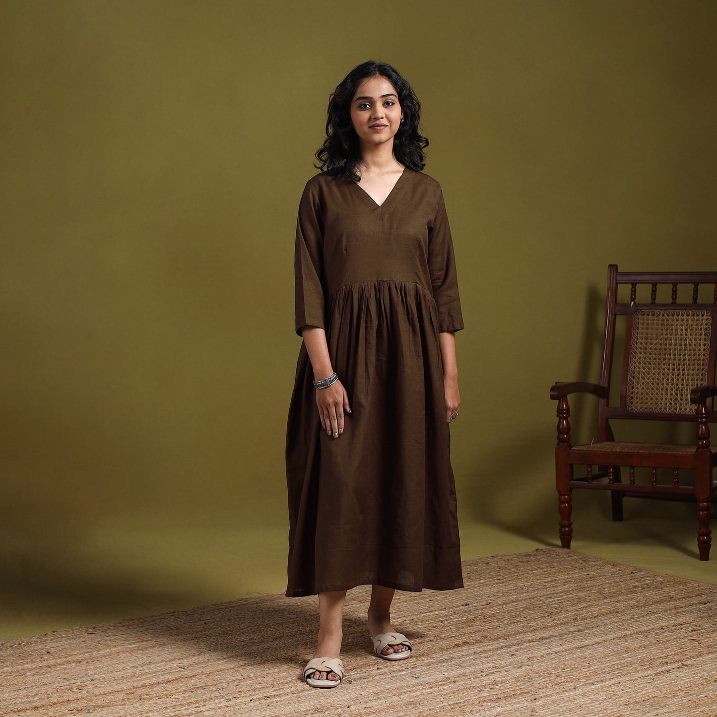 Flex cotton flared plain dress 17 - handcrafted