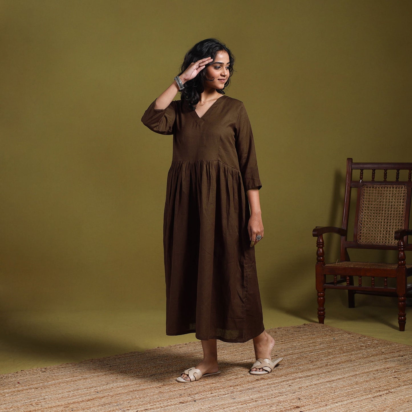 Flex cotton flared plain dress 17 - handcrafted