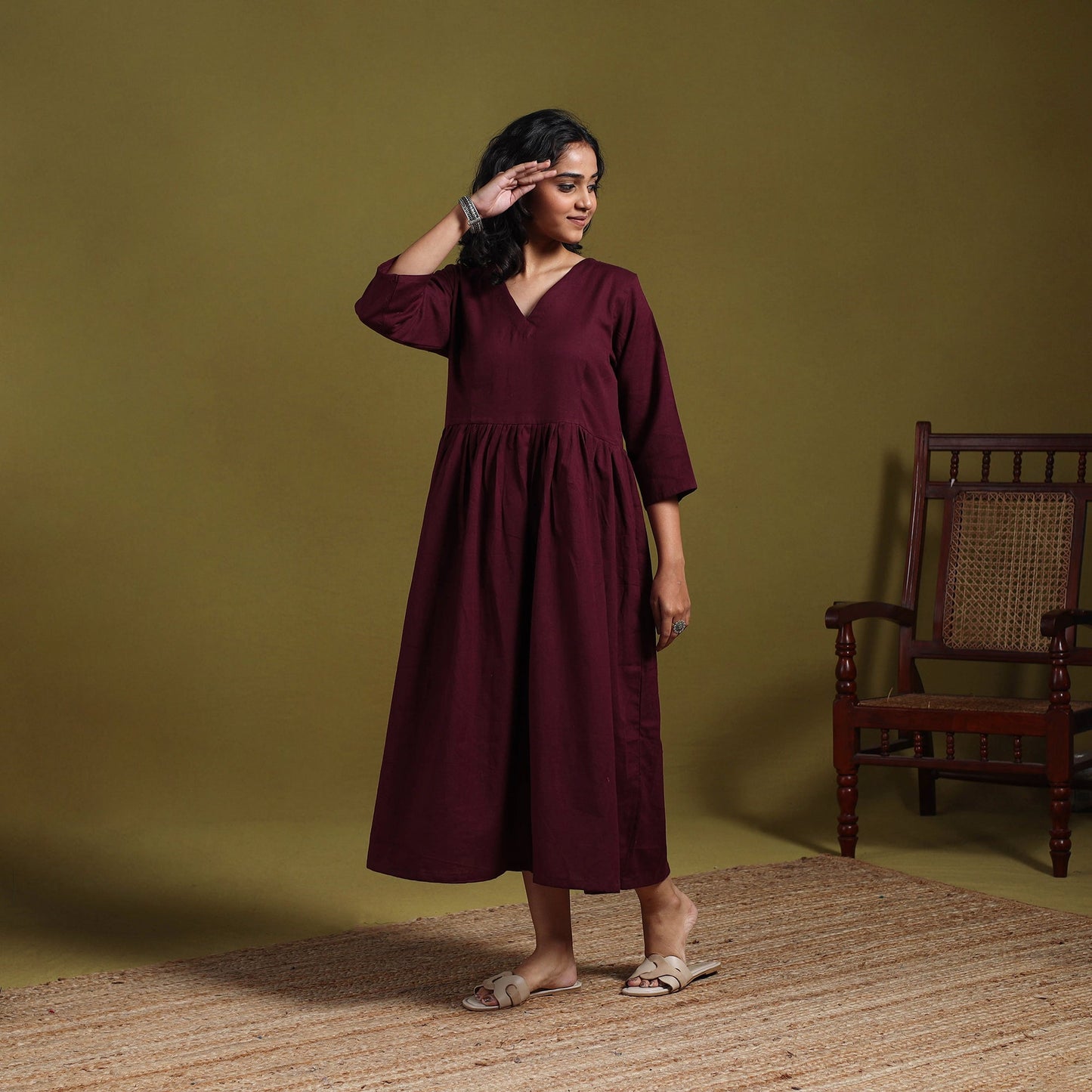 Flex cotton flared plain dress 19 - handcrafted