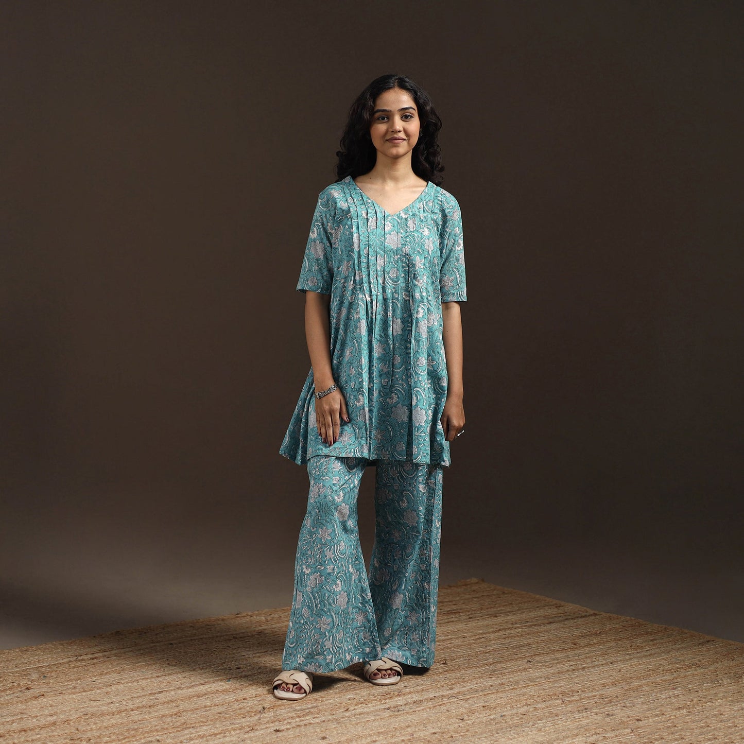Floral cotton sanganeri co-ord set 10 - handcrafted