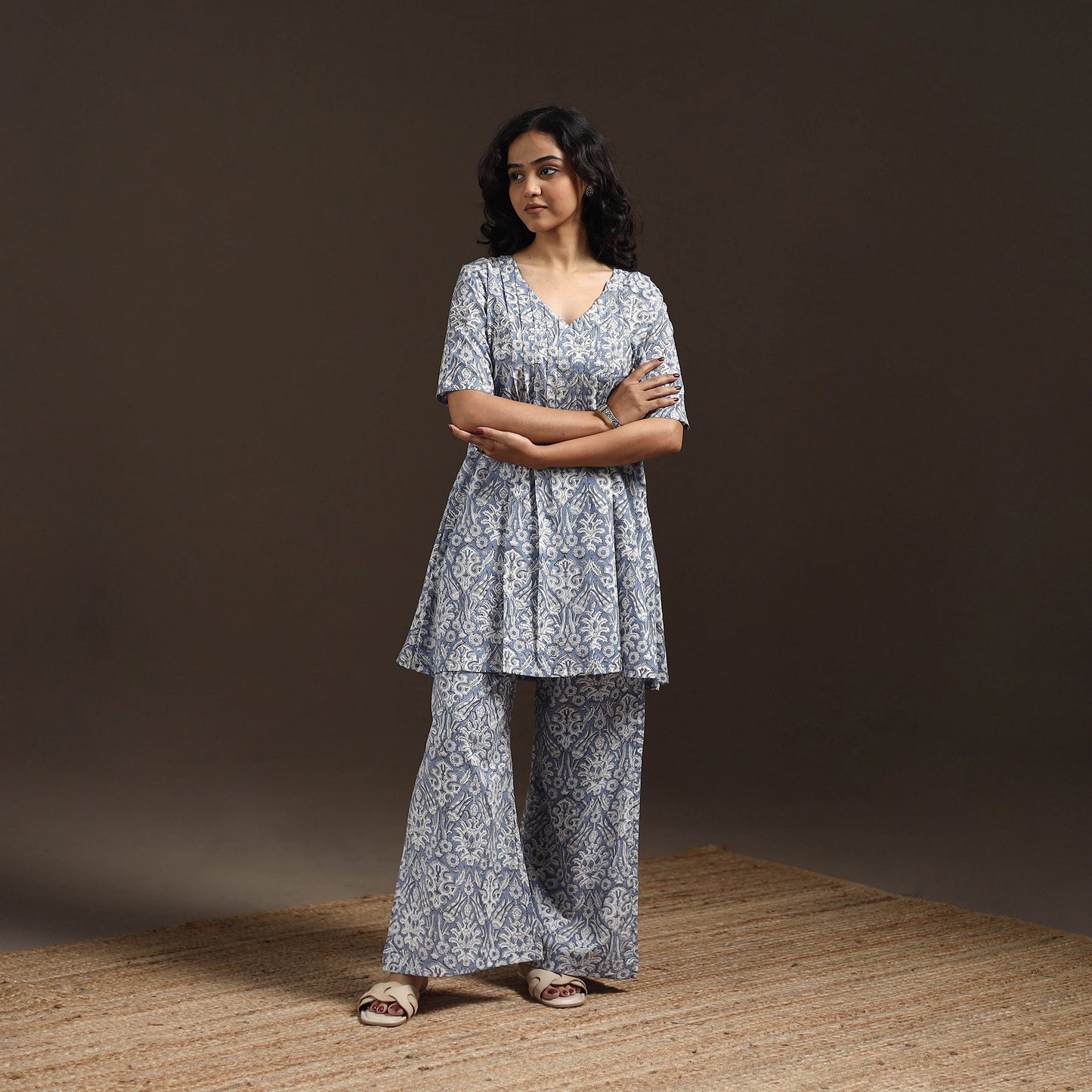 Floral cotton sanganeri co-ord set 12 - handcrafted
