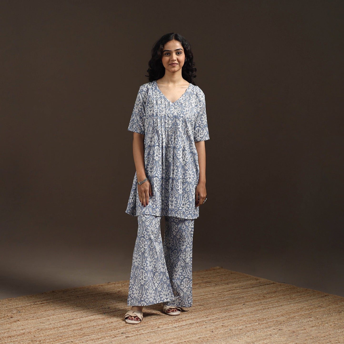 Floral cotton sanganeri co-ord set 12 - handcrafted