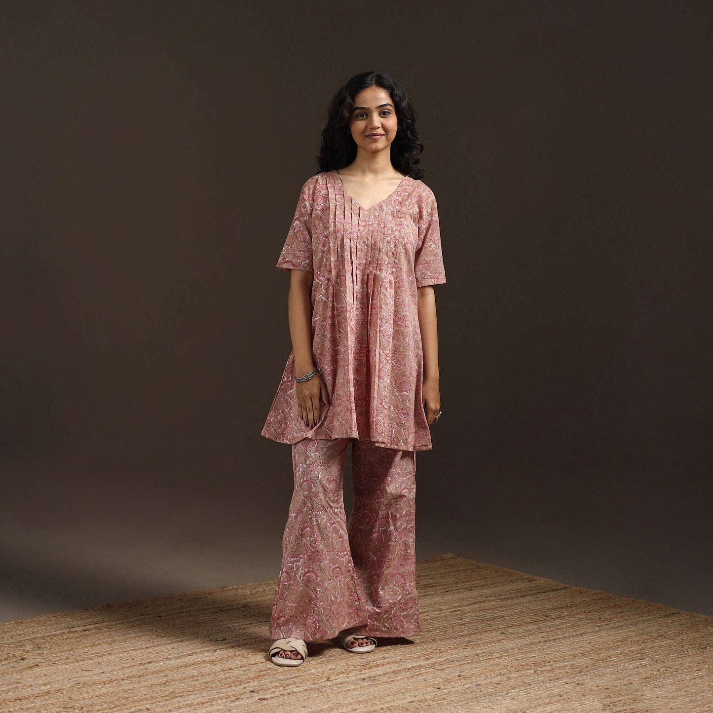 Floral cotton sanganeri co-ord set 13 - handcrafted