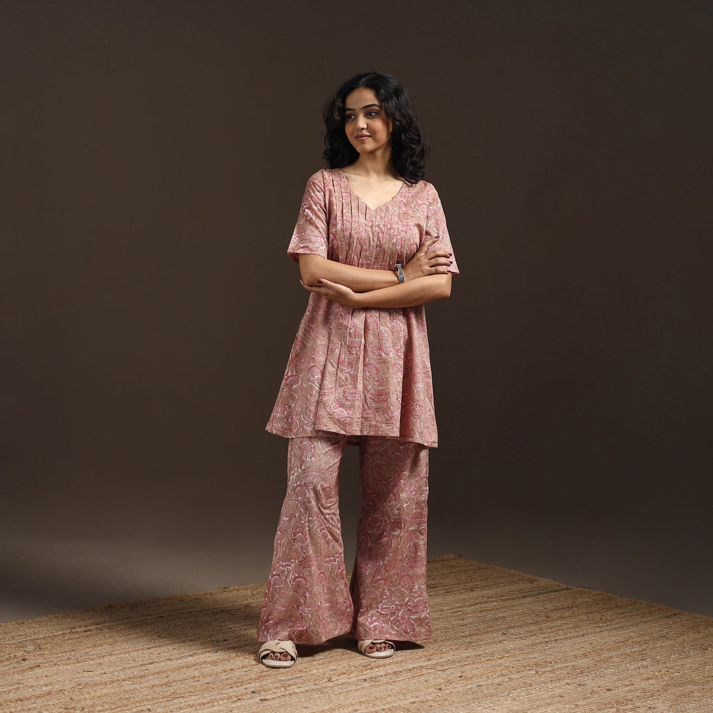 Floral cotton sanganeri co-ord set 13 - handcrafted