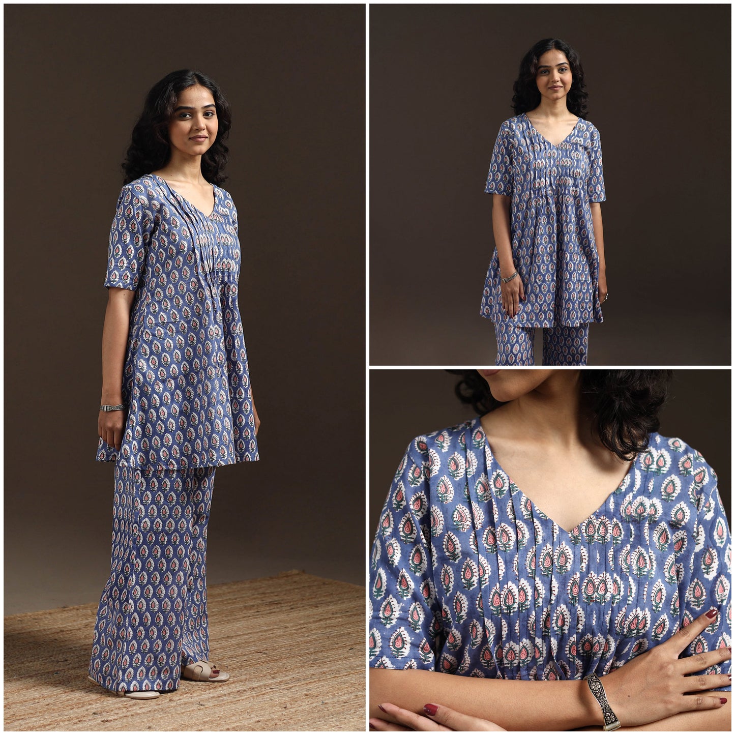 Floral cotton sanganeri co-ord set 14 - handcrafted