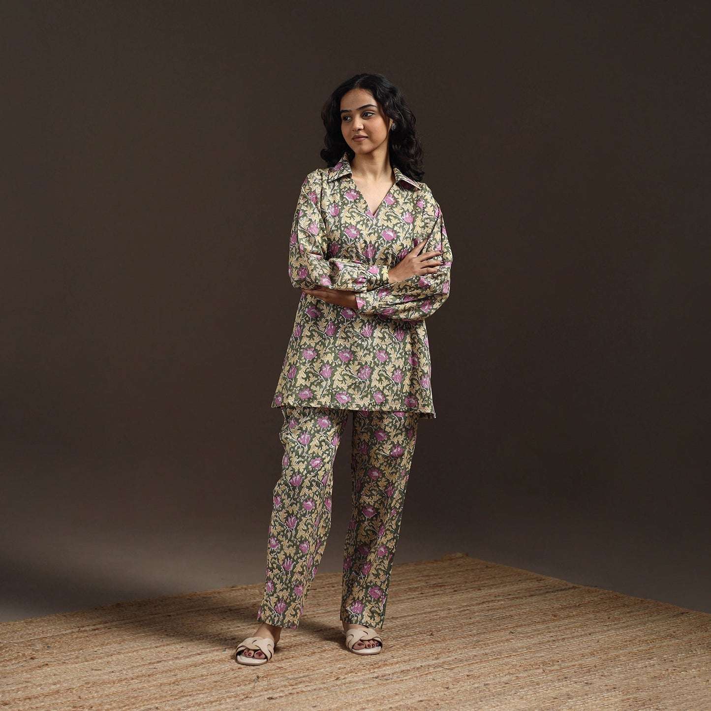 Floral cotton sanganeri co-ord set 16 - handcrafted