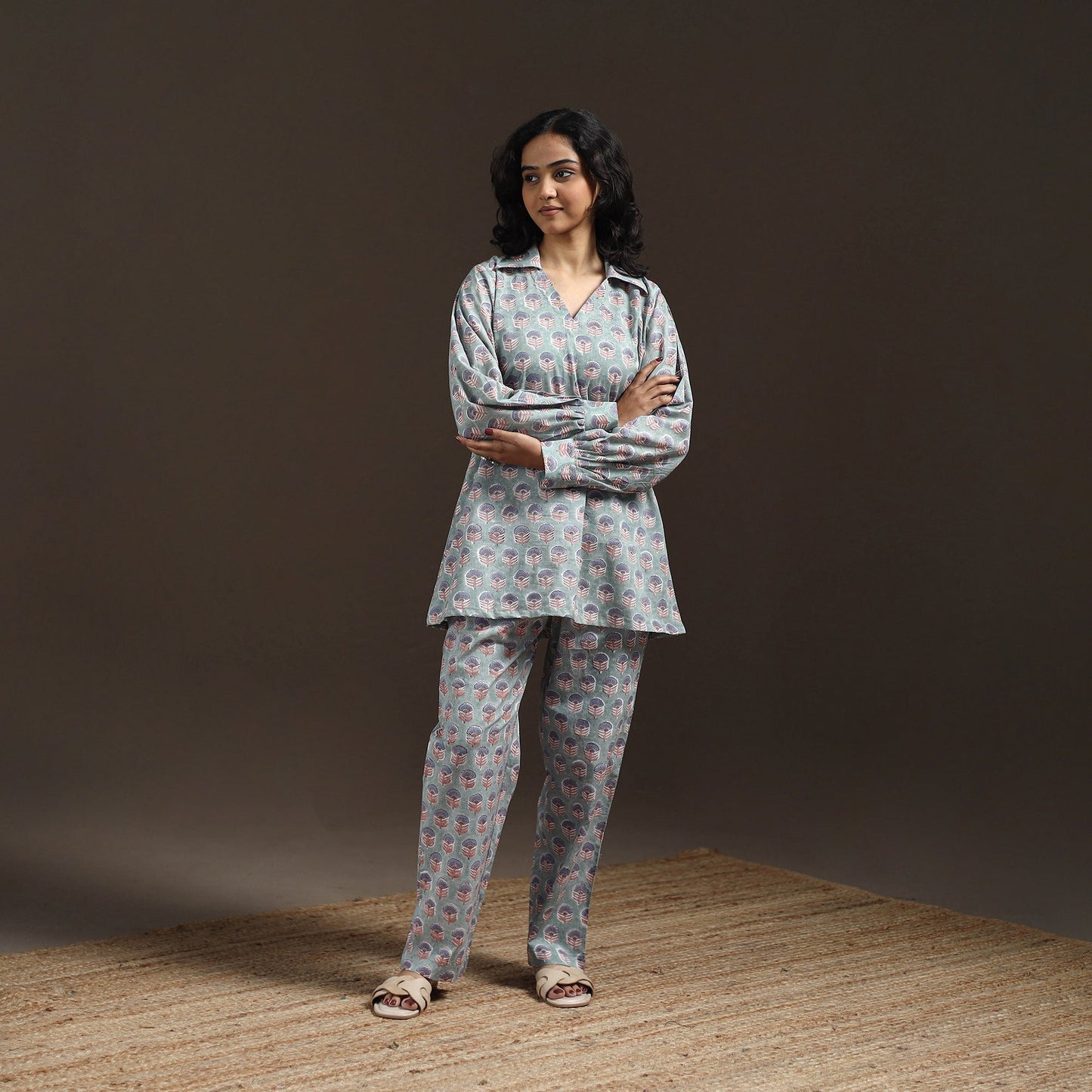 Floral cotton sanganeri co-ord set 17 - handcrafted